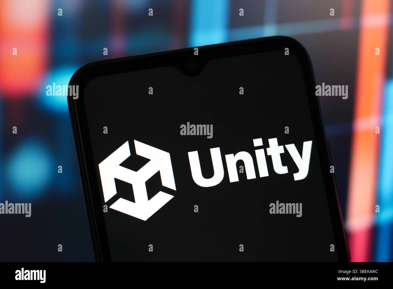 In this photo illustration, the Unity Technologies logo is seen ...