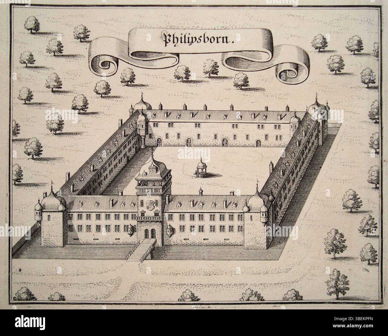 Originally Attributed Depiction of Schloss Philipsborn from the Topographia Palatinatus Rheni ...