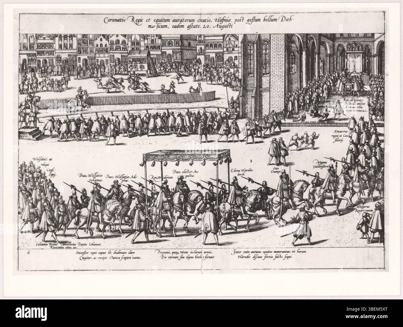 Knight Getting Coronated Engraving by Frans Hogenberg depicting the coronation of a king and ...