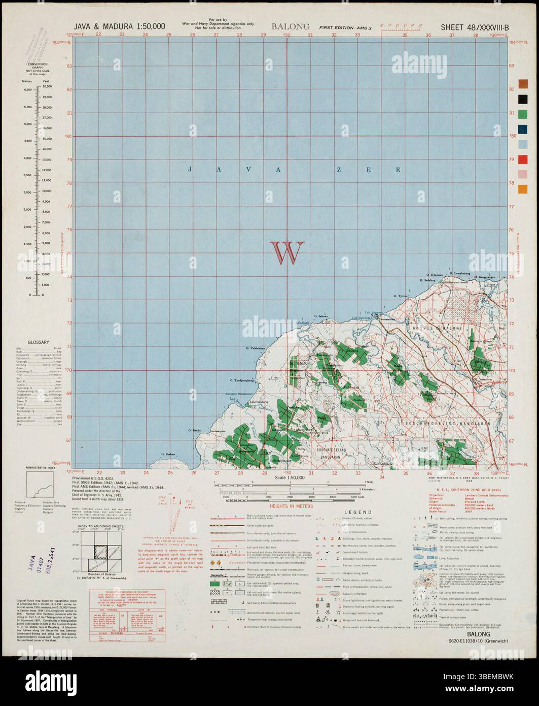 World War II-era U.S. topographic map of Java and Madura based on 1943 ...