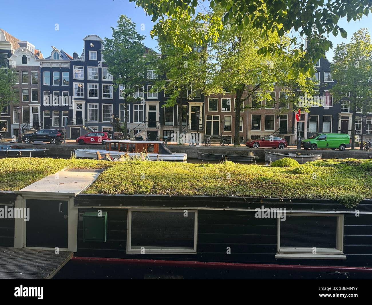 Canals with historic canal houses in summertime on beautiful sunny day. postcards for travel in Europe, The Netherlands. - Smartphone Captured Stock Image