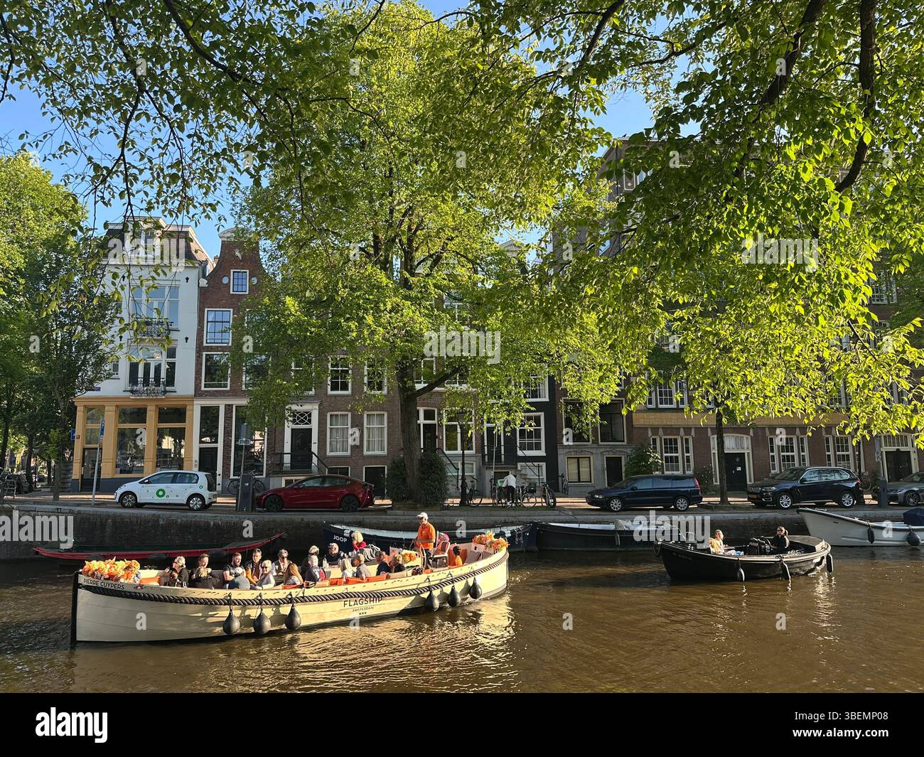 Canals with historic canal houses in summertime on beautiful sunny day. postcards for travel in Europe, The Netherlands. - Smartphone Captured Stock Image
