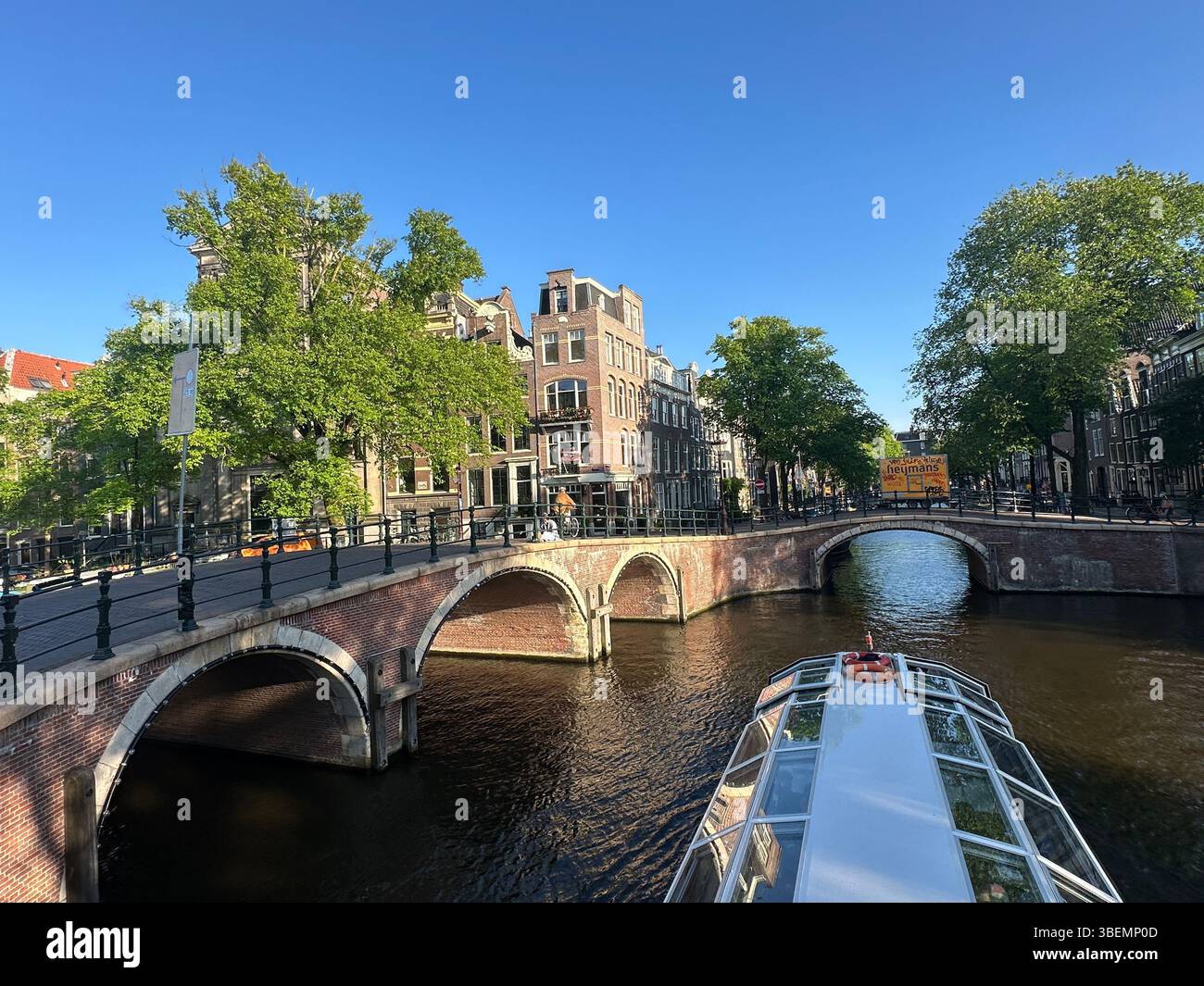 Canals with historic canal houses in summertime on beautiful sunny day. postcards for travel in Europe, The Netherlands. - Smartphone Captured Stock Image