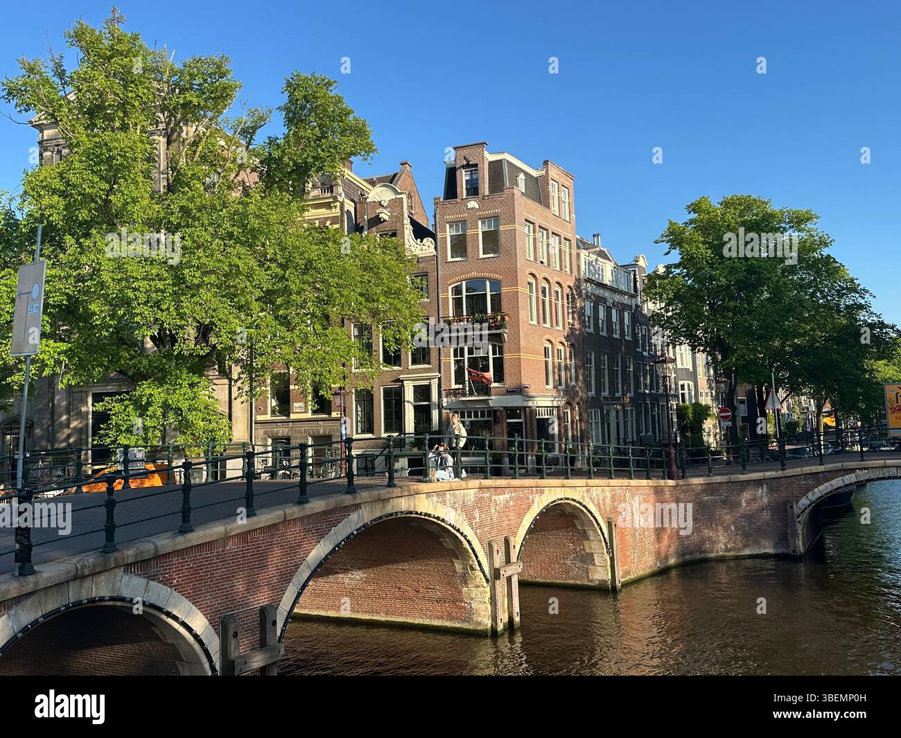 Canals with historic canal houses in summertime on beautiful sunny day. postcards for travel in Europe, The Netherlands. - Smartphone Captured Stock Image