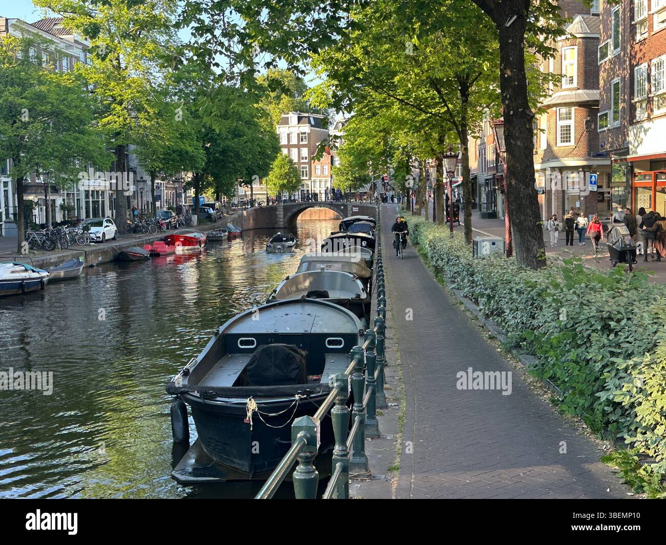 Canals with historic canal houses in summertime on beautiful sunny day. postcards for travel in Europe, The Netherlands. - Smartphone Captured Stock Image