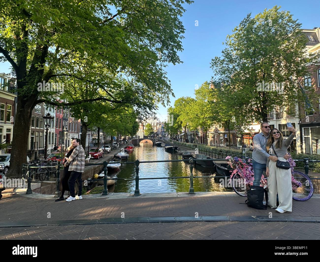Canals with historic canal houses in summertime on beautiful sunny day. postcards for travel in Europe, The Netherlands. - Smartphone Captured Stock Image