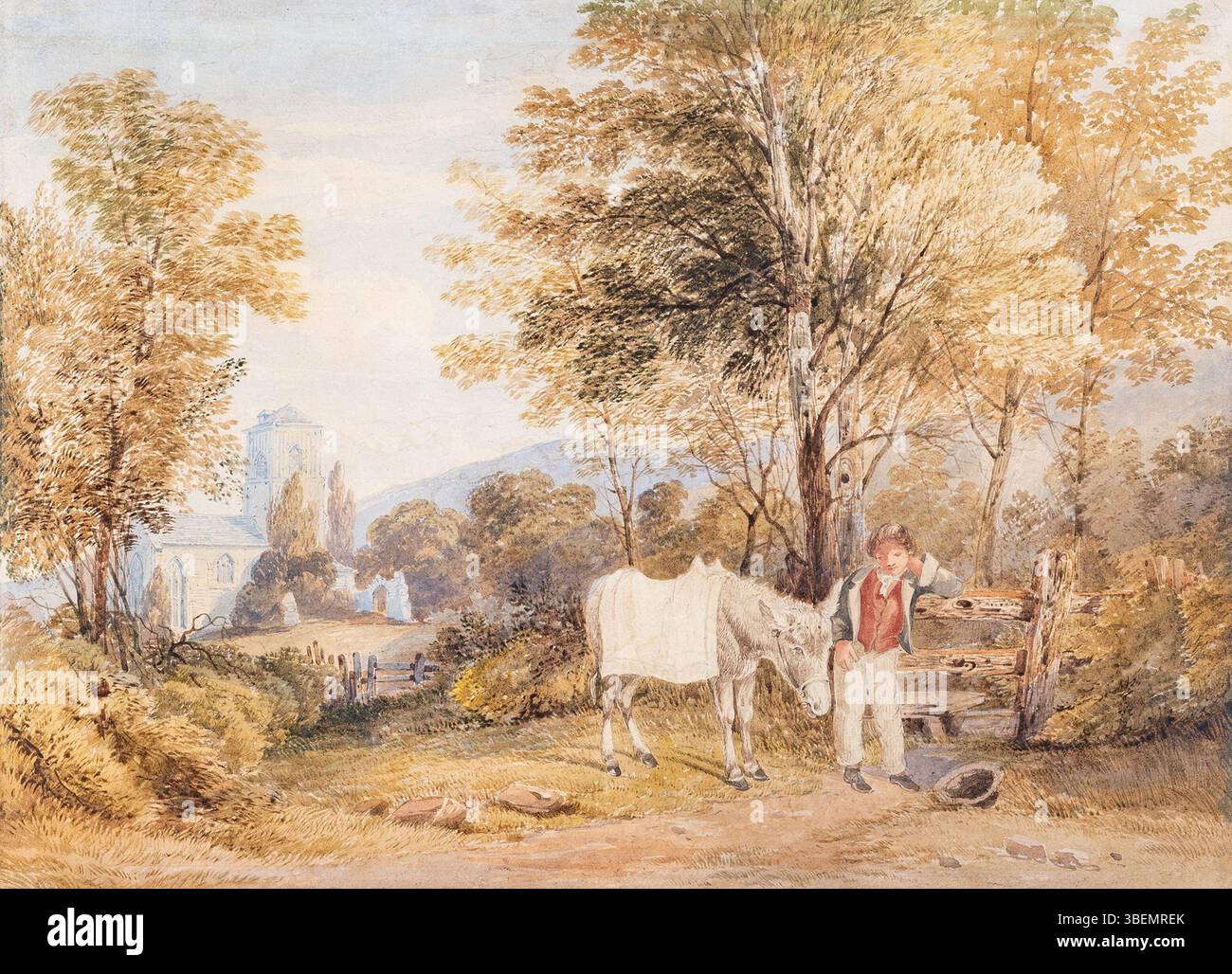 This watercolor from circa 1830 depicts a young boy with a donkey in ...