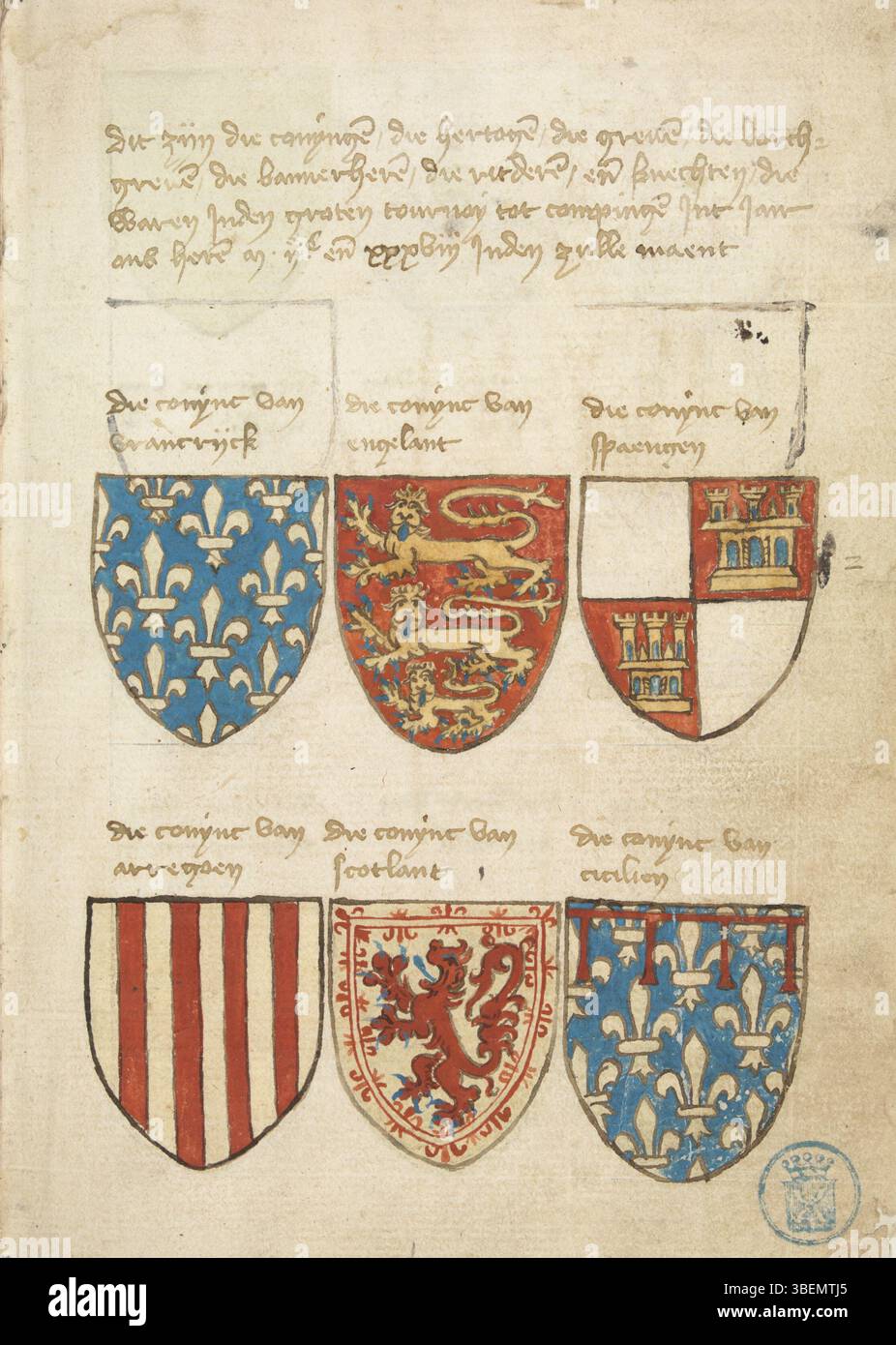 This right-hand folio (001r) from the Beyeren armorial, created between ...