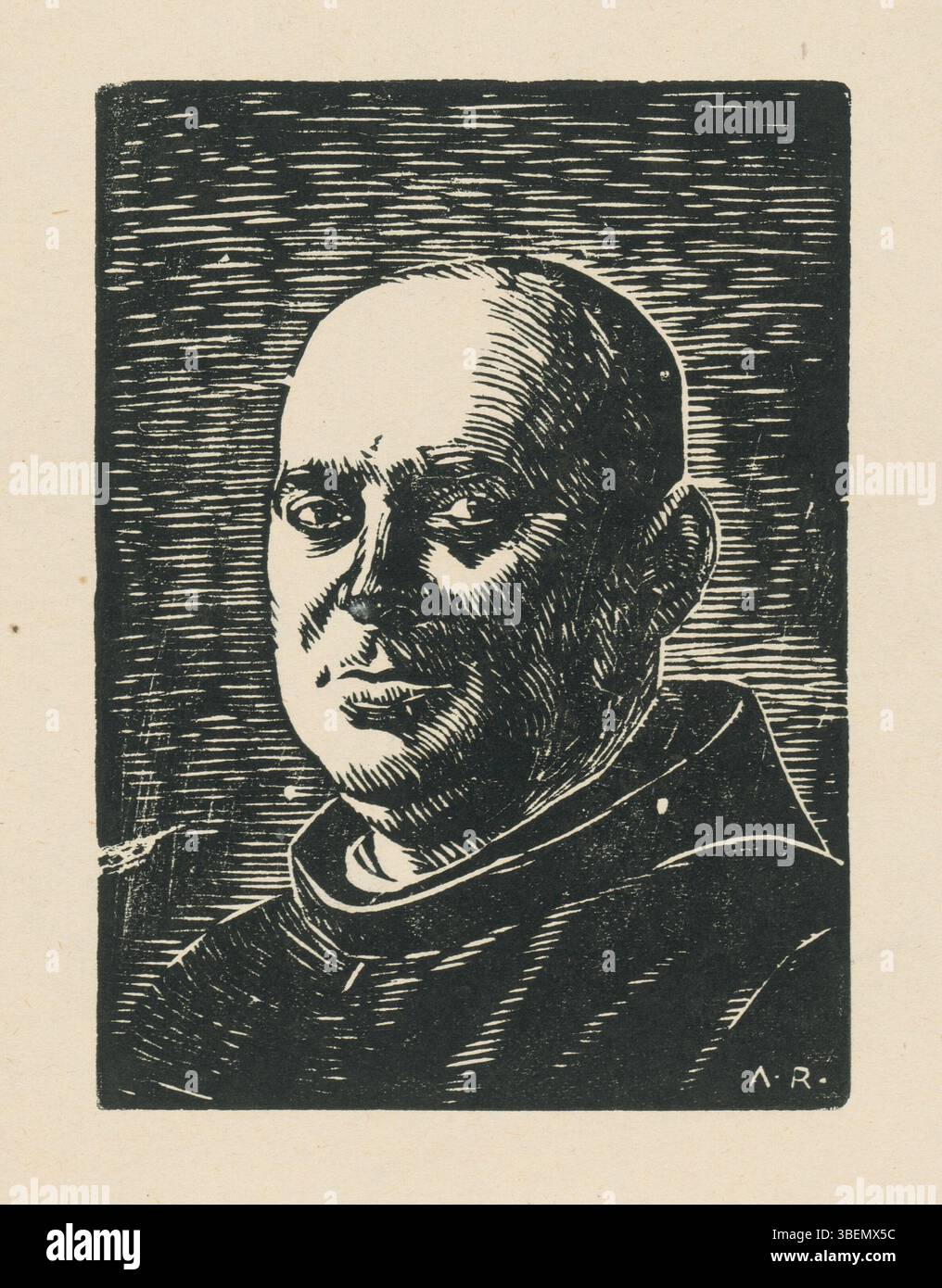 This linocut portrait of P. Felicián Jozef Môcik, created by Alojz Rigele between 1890 and 1910, is part of the collection of the Slovak National Gallery. The artwork exemplifies the use of linocut as a printmaking technique in Eastern European art during this period. Stock Photo