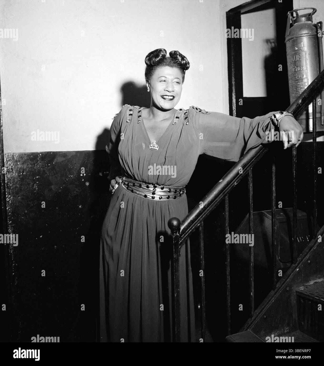 Portrait of Ella Fitzgerald by William Gottlieb, New York, Nov. 1946. Ella Jane Fitzgerald (April 25, 1917 – June 15, 1996) was an American singer, songwriter and composer, sometimes referred to as the "First Lady of Song", "Queen of Jazz", and "Lady Ella". She was noted for her purity of tone, impeccable diction, phrasing, timing, intonation, absolute pitch, and a "horn-like" improvisational ability. Stock Photo