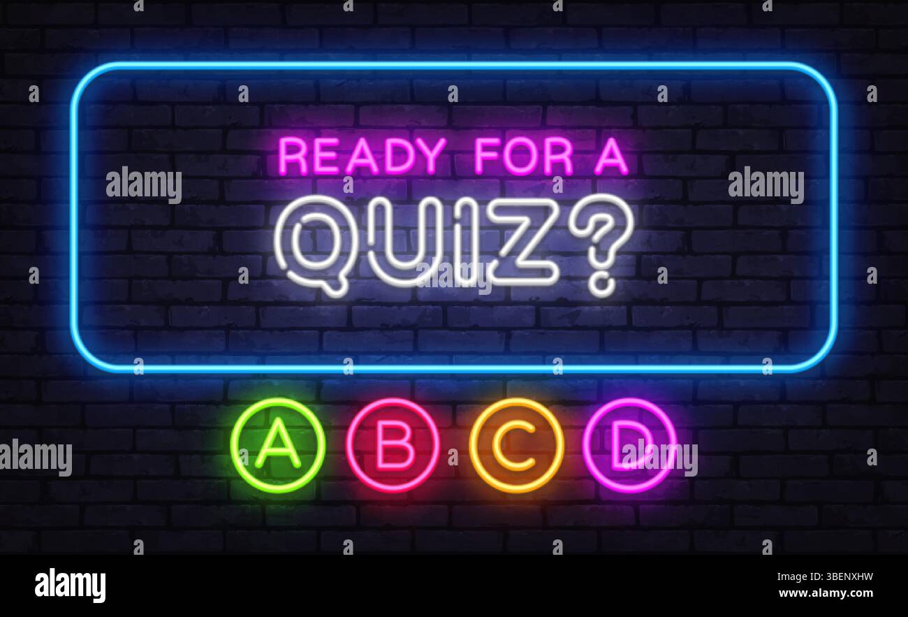 Glowing quiz panel with Ready for a Quiz text and four circular answer options Stock Vector