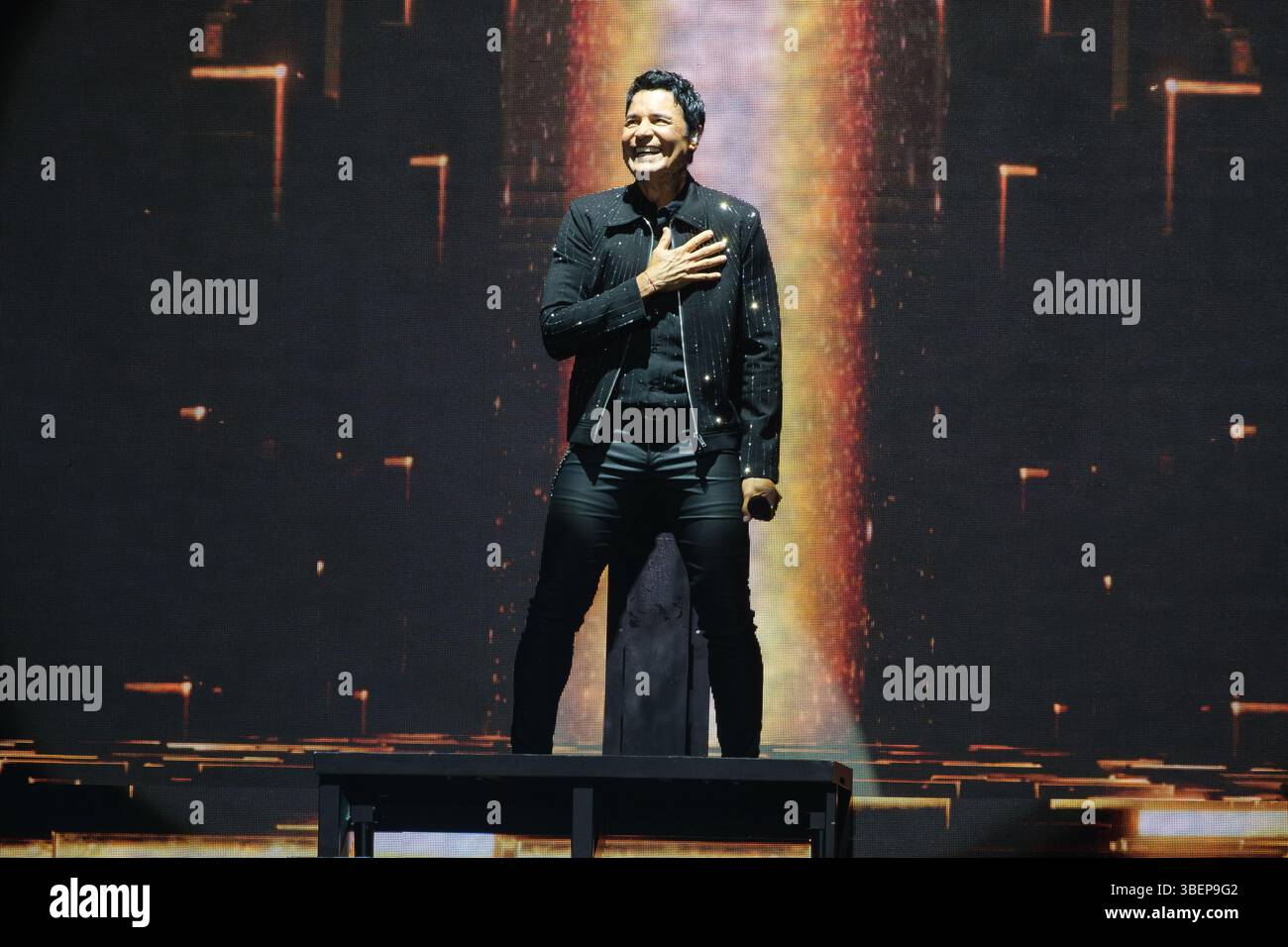 The singer Chayanne performs during his concert at the Movistar Arena ...