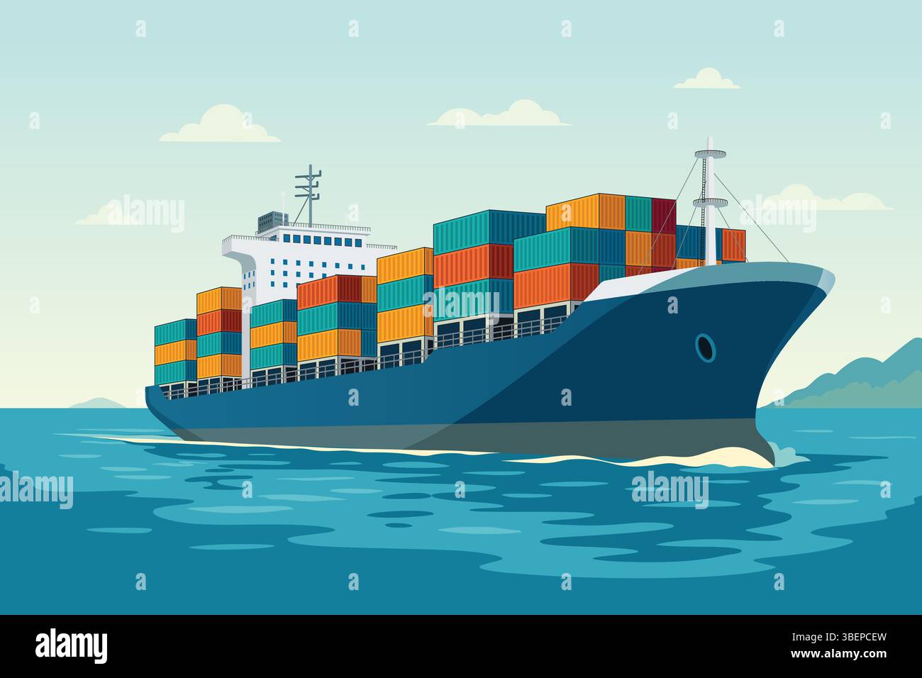 A vector illustration of Cargo Ship Carrying Containers in the Sea ...