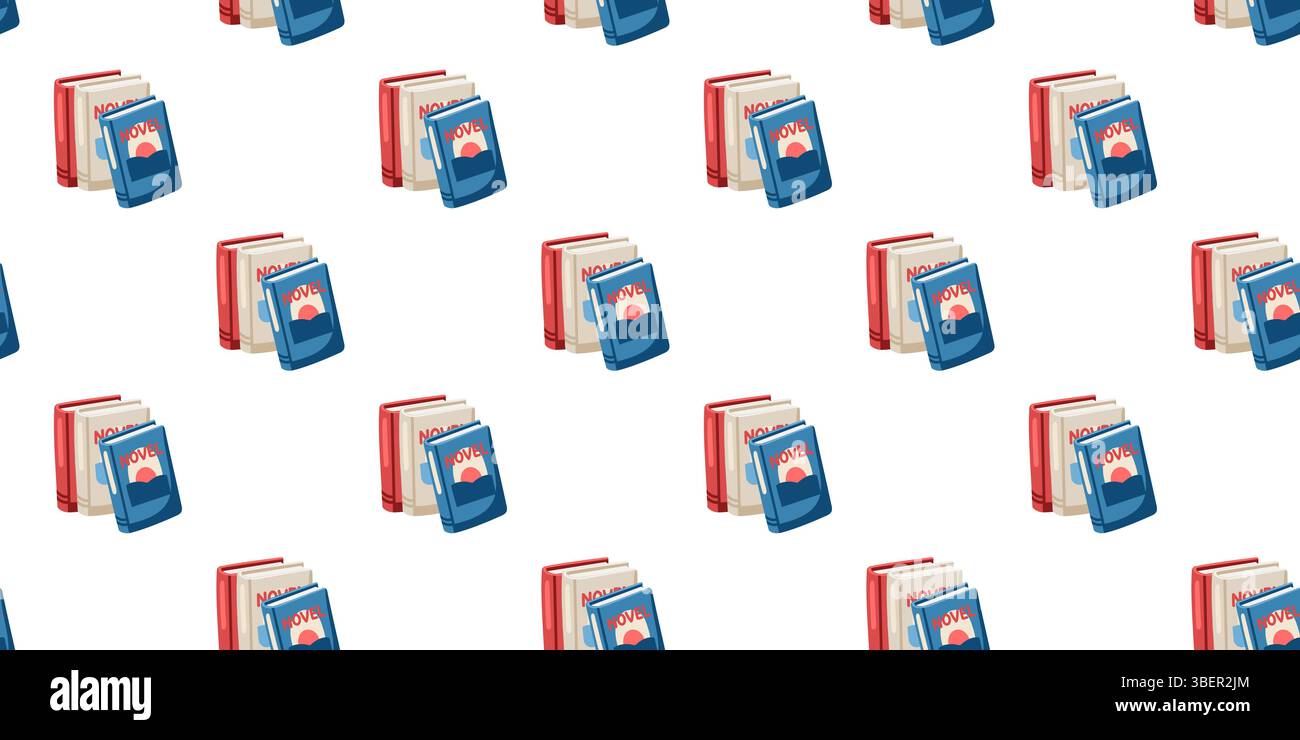 Seamless summer pattern with stacked books on white background. Cartoon vector background Stock Vector