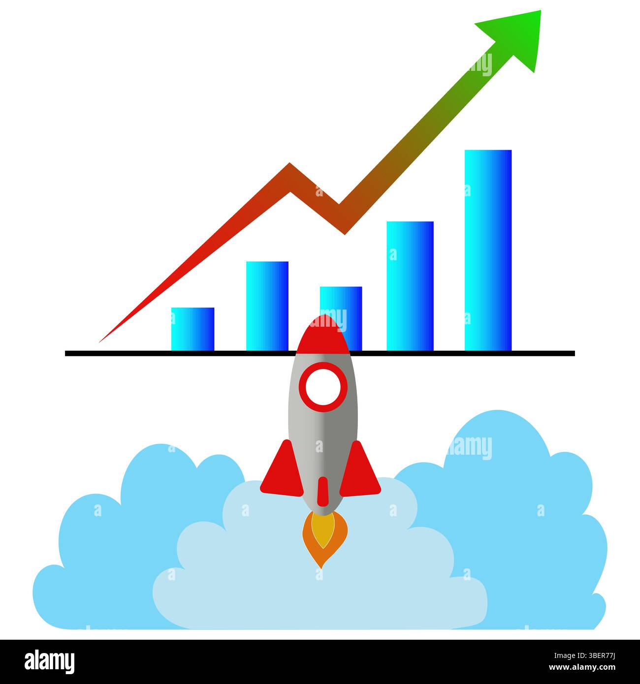 Model Rocket Performance Graph Rocket growth illustration. Blue chart bars. Red spacecraft symbol ...