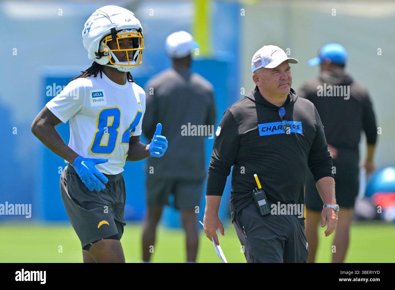 Keandre Rafael Los Angeles Chargers wide receiver KeAndre Lambert-Smith talks with ...