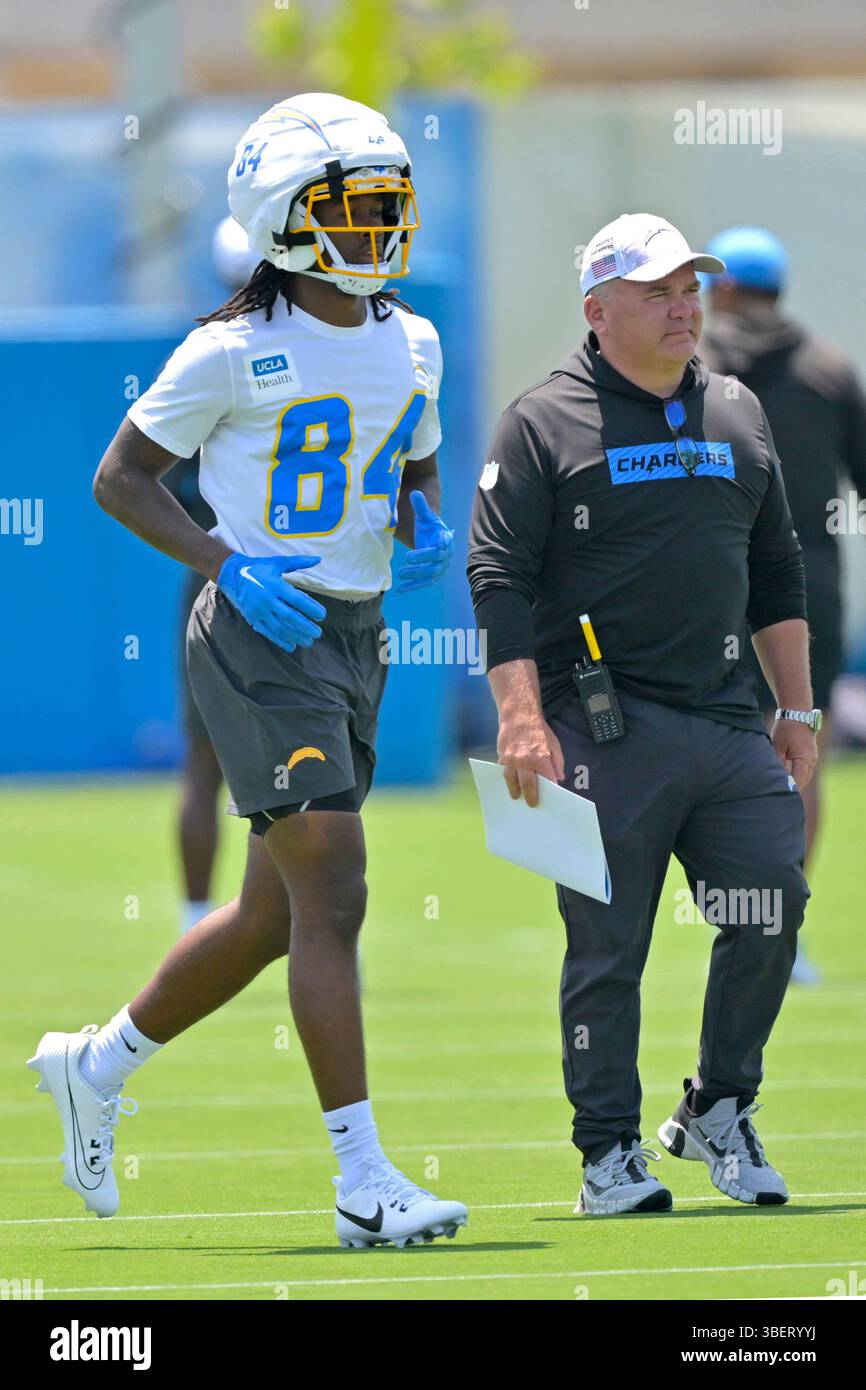 Keandre Rafael Los Angeles Chargers wide receiver KeAndre Lambert-Smith talks with ...