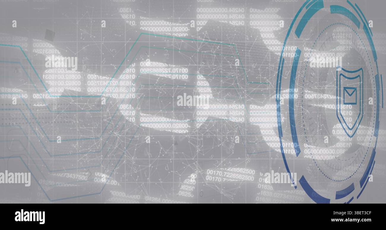 Image of shield icon over data processing on white background Stock Photo