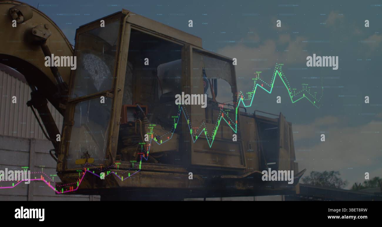 Image of data processing over rubbish dump Stock Photo