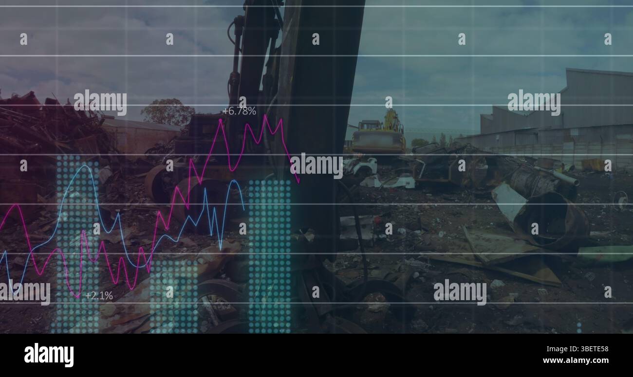 Image of data processing over rubbish dump Stock Photo