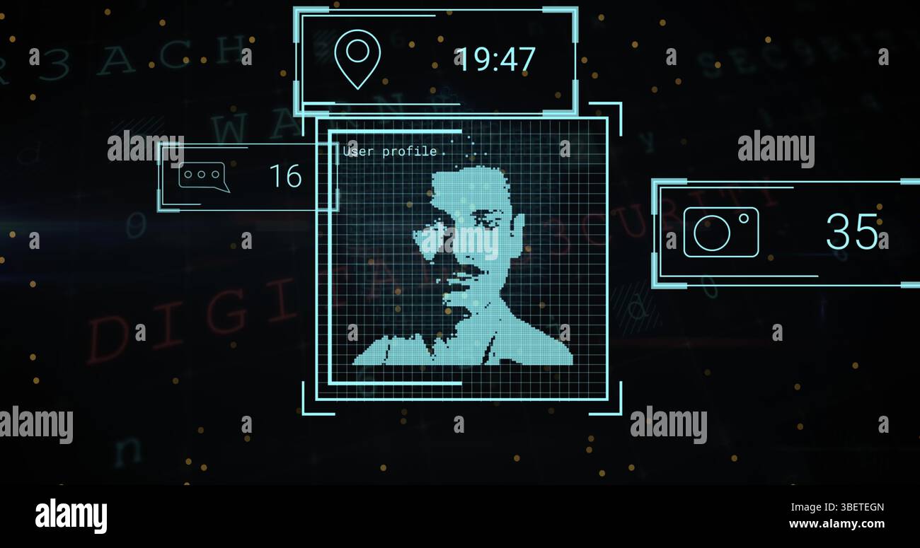Image of multiple profile icons with data processing against yellow ...