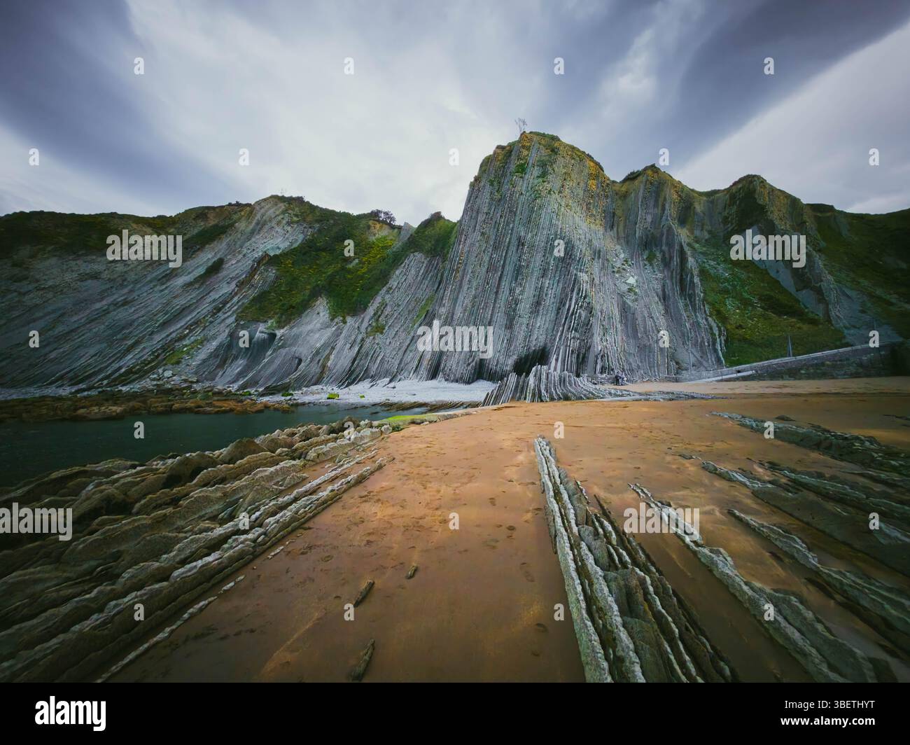 Scenic view of the cliff in Zumaia, Spain - Smartphone Captured Stock Image