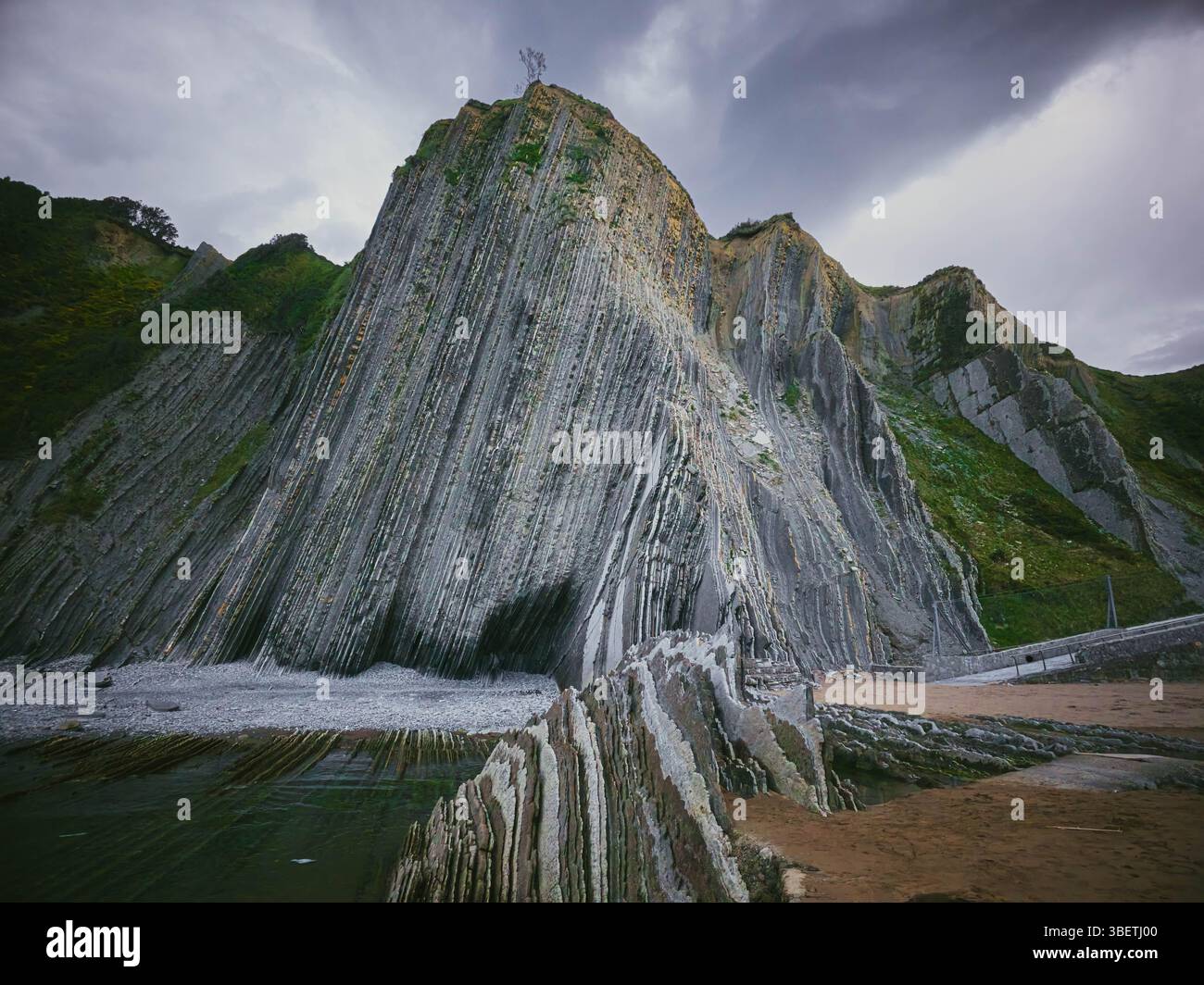 Scenic view of the cliff in Zumaia, Spain - Smartphone Captured Stock Image