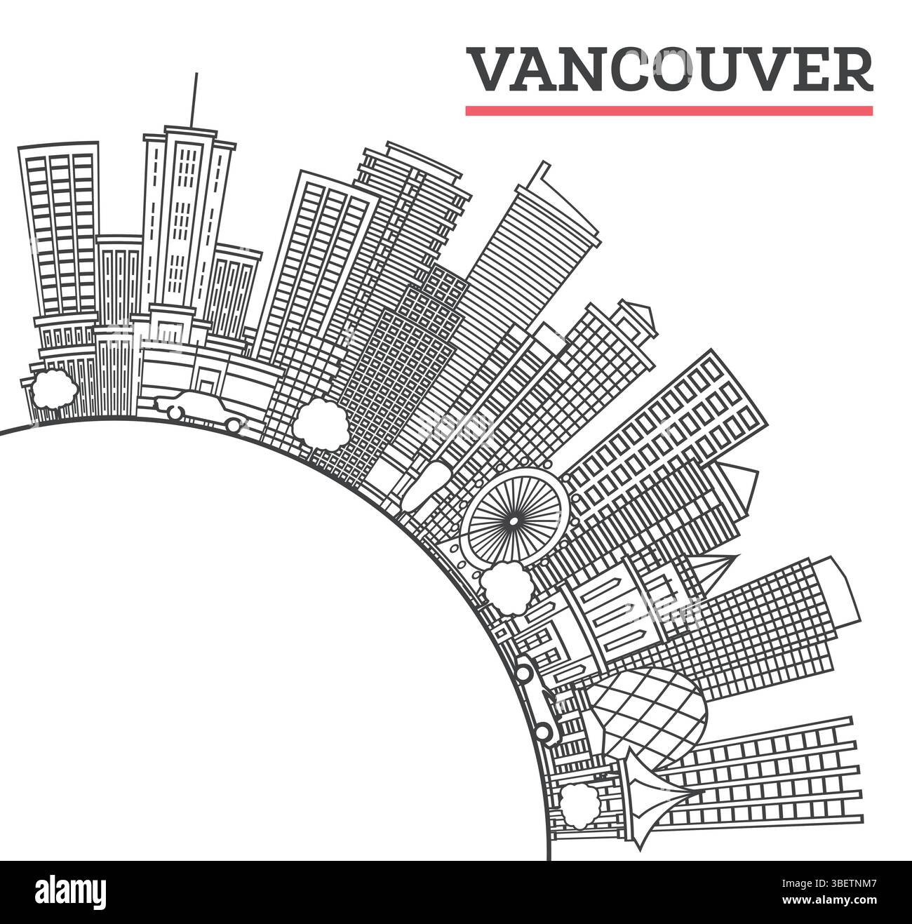 Outline Vancouver Canada City Skyline with Modern Buildings and copy ...