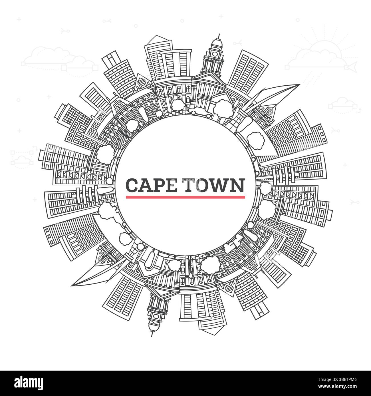 Outline Cape Town South Africa City Skyline with Modern Buildings and ...