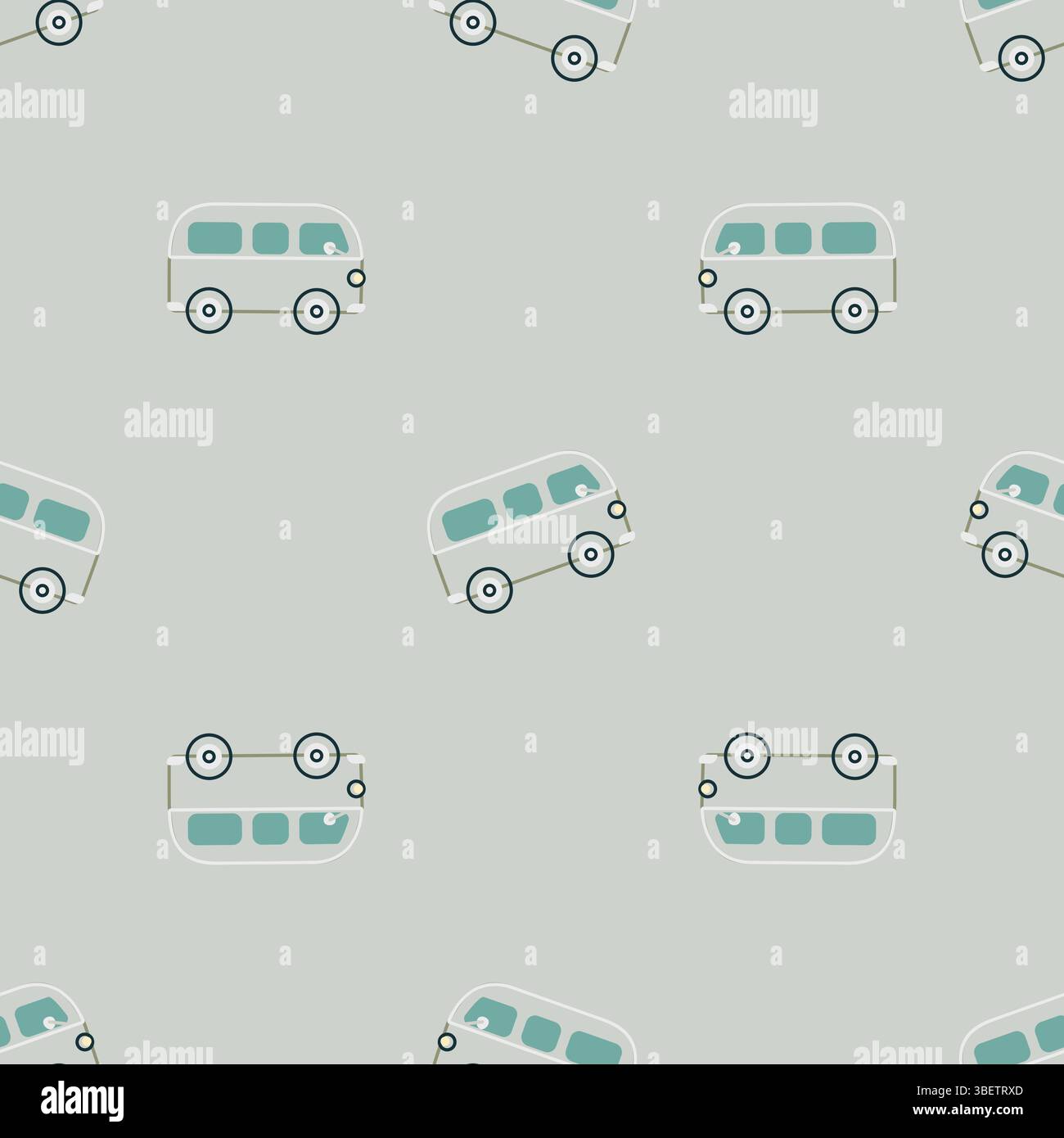 Outlined retro bus pattern on soft green background Stock Vector Image ...