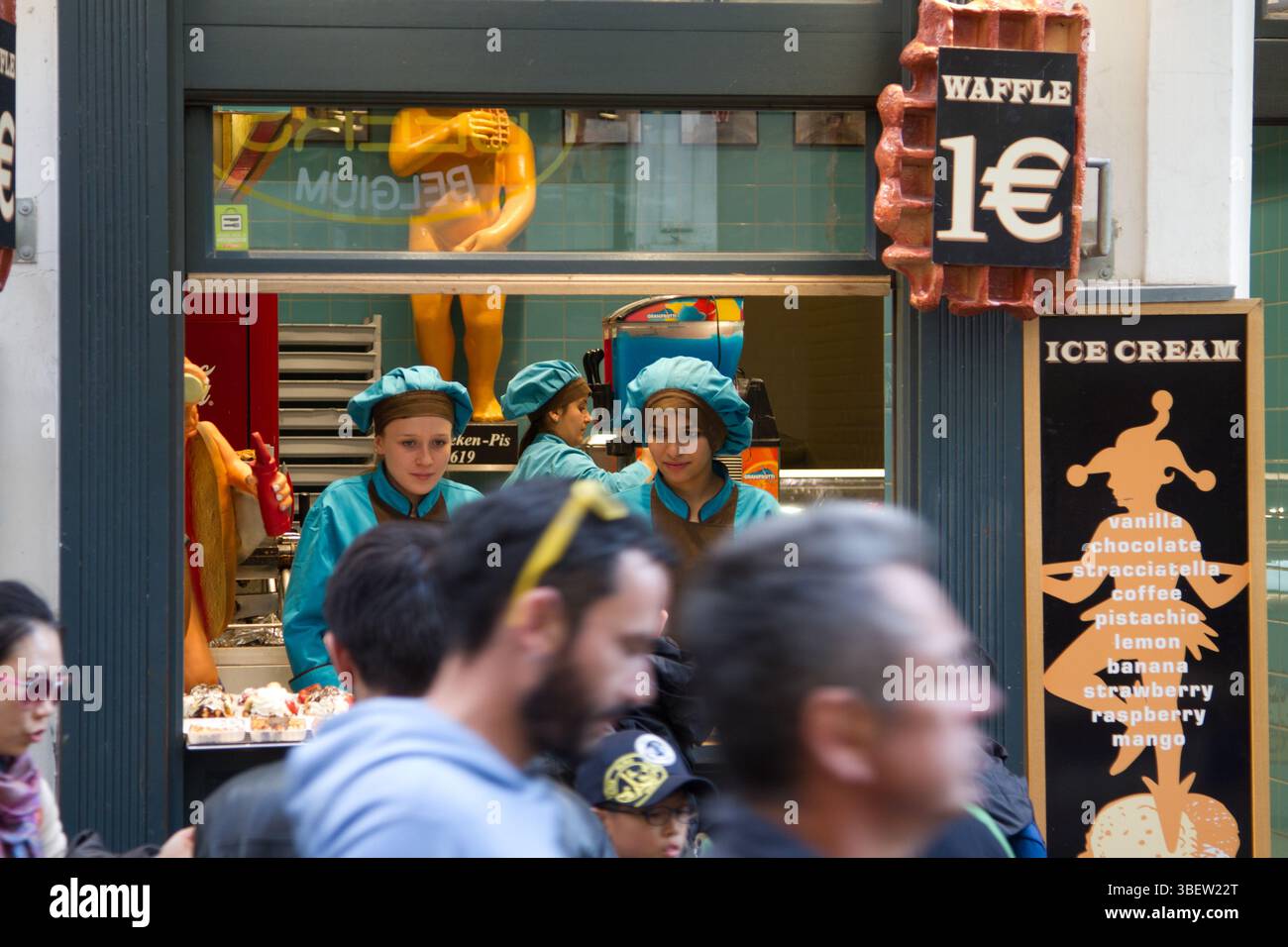 Waffel shop in a street downtown in brussels Stock Photo