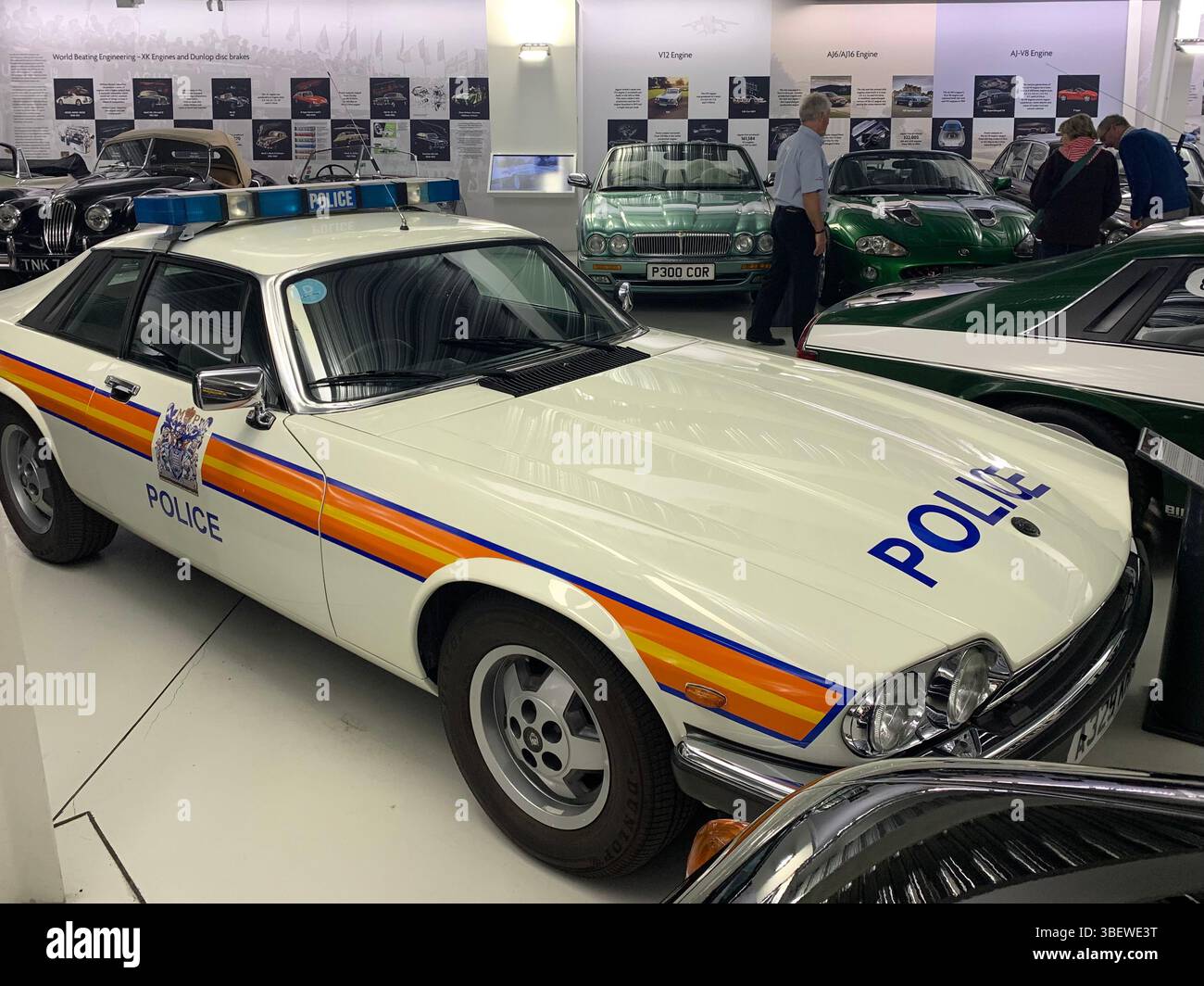 Police car Jaguar XJ S 3-6 cc sign signs show vehicle stored display British London fast speed lights blue siren coupe force Met police London - Smartphone Captured Stock Image