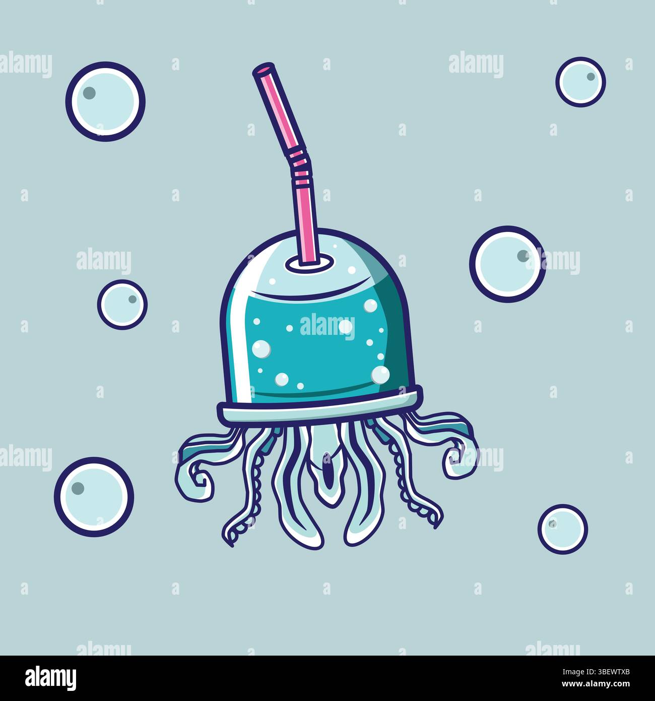 Simple Jelly Fish Soda funny flat illustation , with bright background. Suitable for logo,mascot, and icon Stock Vector
