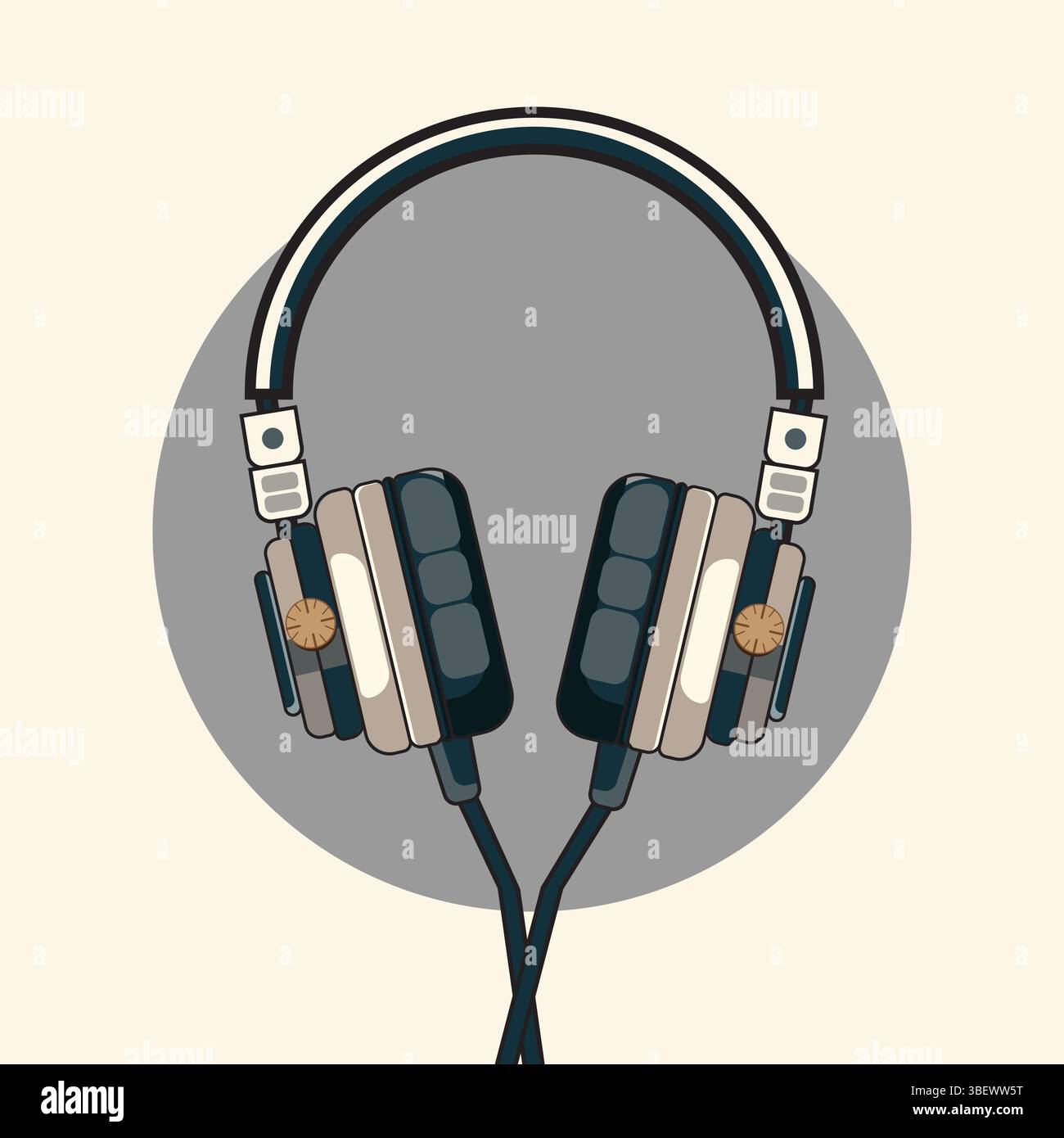 Headphones with Long Audio Cable Flat Lay Illustration Stock Vector