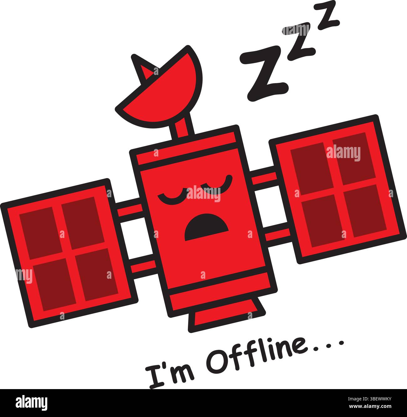 The Illustration of Offline Satelite Red Sleep Flat Design in Space Stock Vector