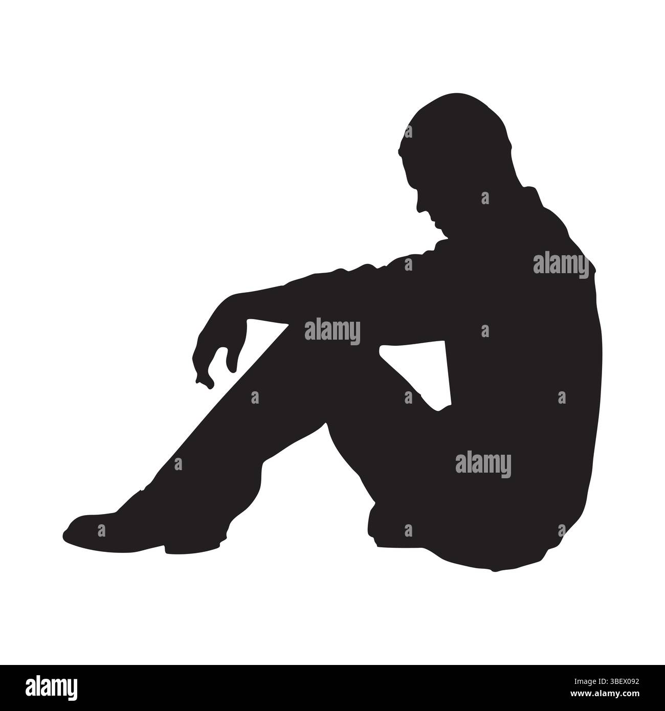 Silhouette of Seated Man Alone on White Background Stock Vector Image ...