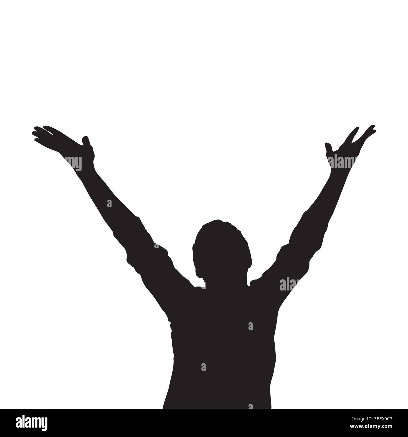Silhouette of Person with Raised Arms on White Background Stock Vector ...