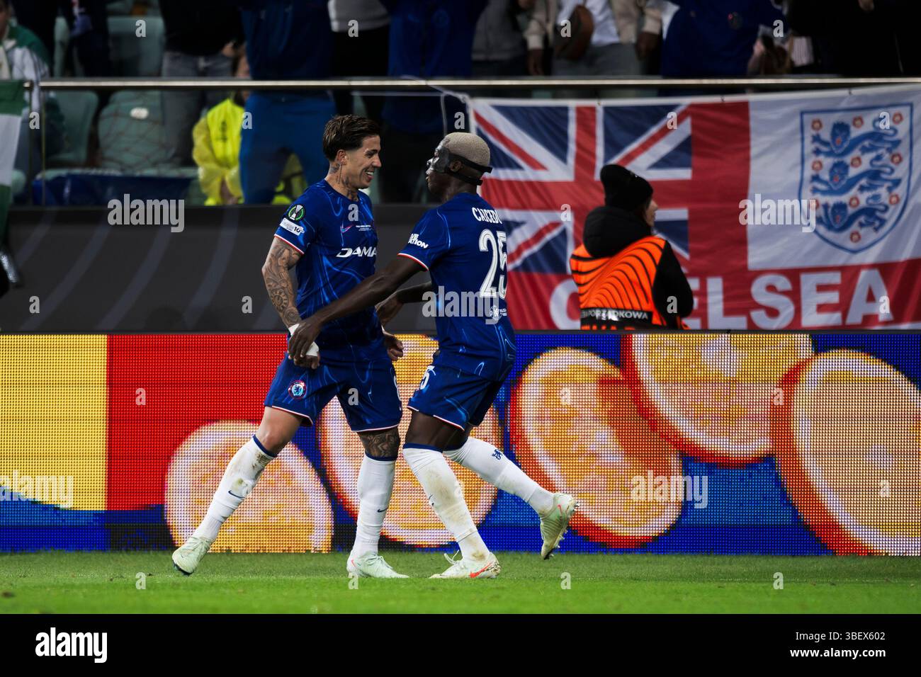 Enzo Fernandez of Chelsea FC celebrates with Moises Caicedo of Chelsea ...