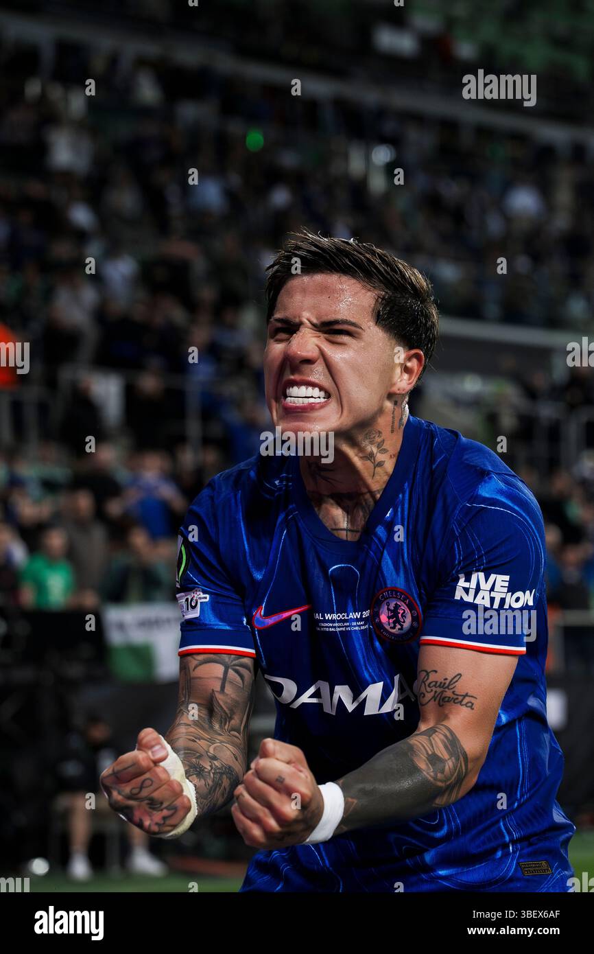 Enzo Fernandez of Chelsea FC celebrates during the UEFA Conference