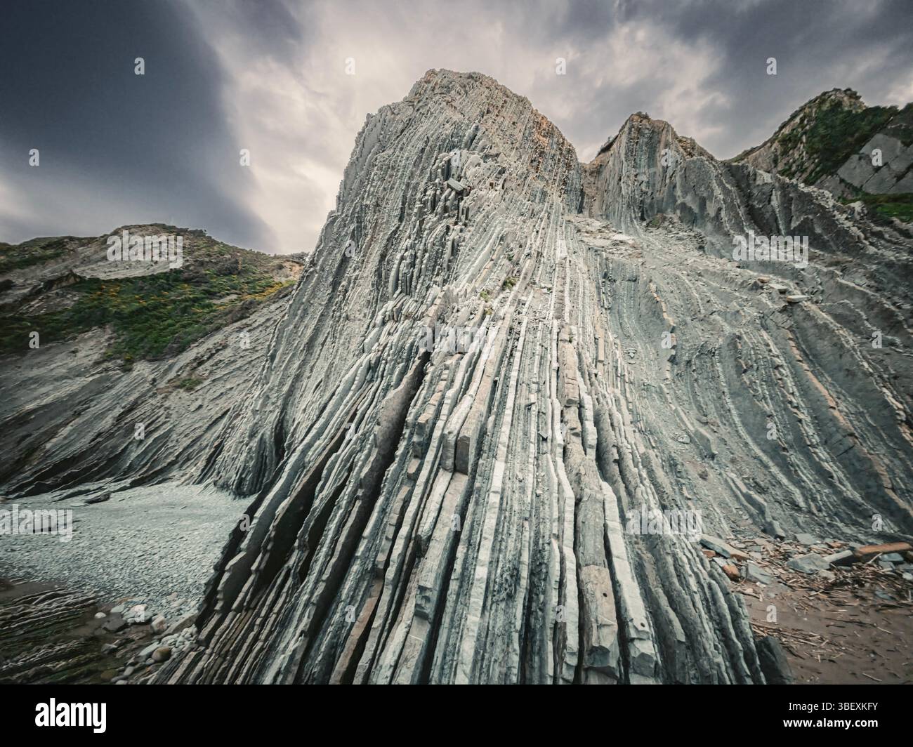 Scenic view of the cliff in Zumaia, Spain - Smartphone Captured Stock Image