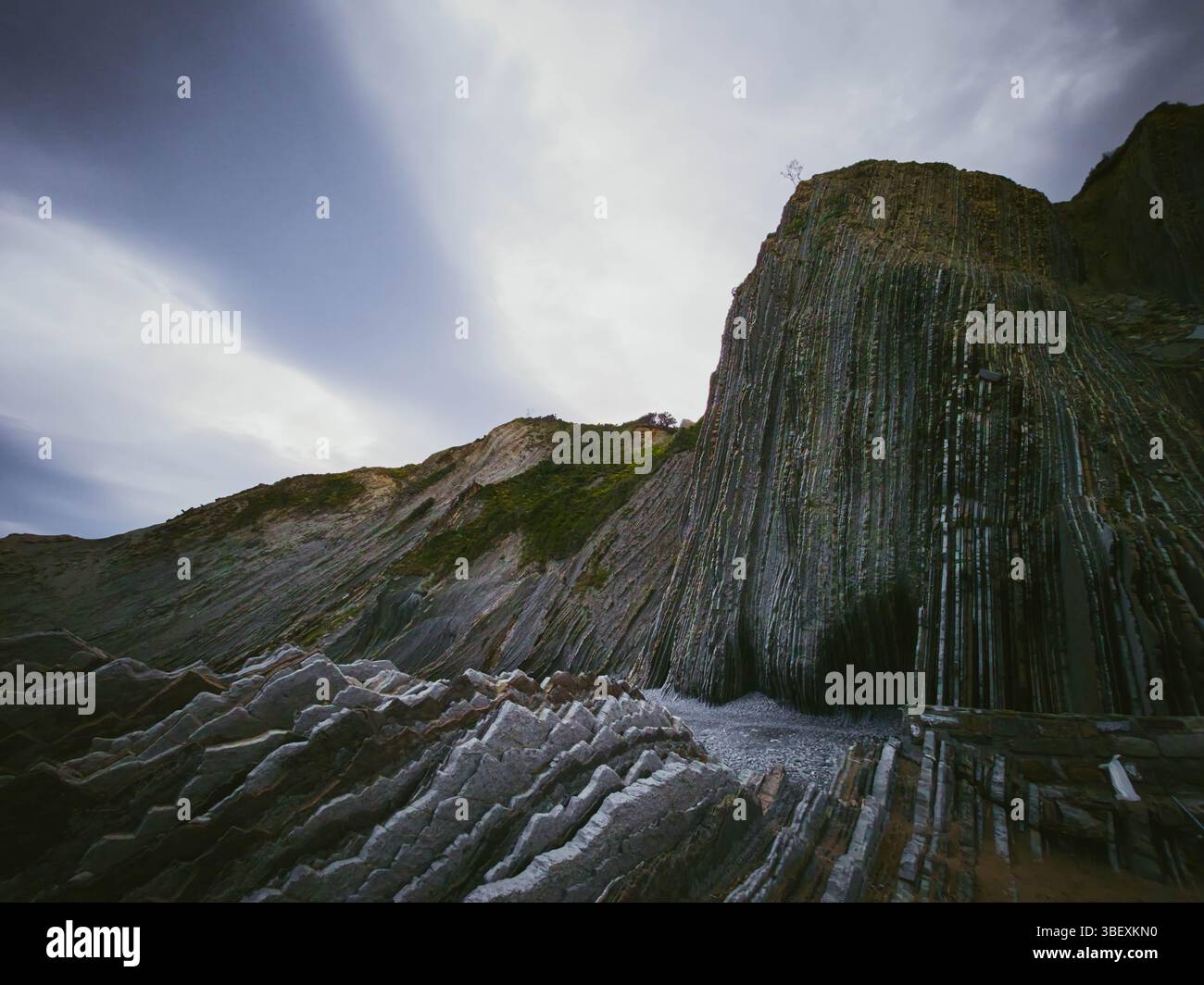 Scenic view of the cliff in Zumaia, Spain - Smartphone Captured Stock Image