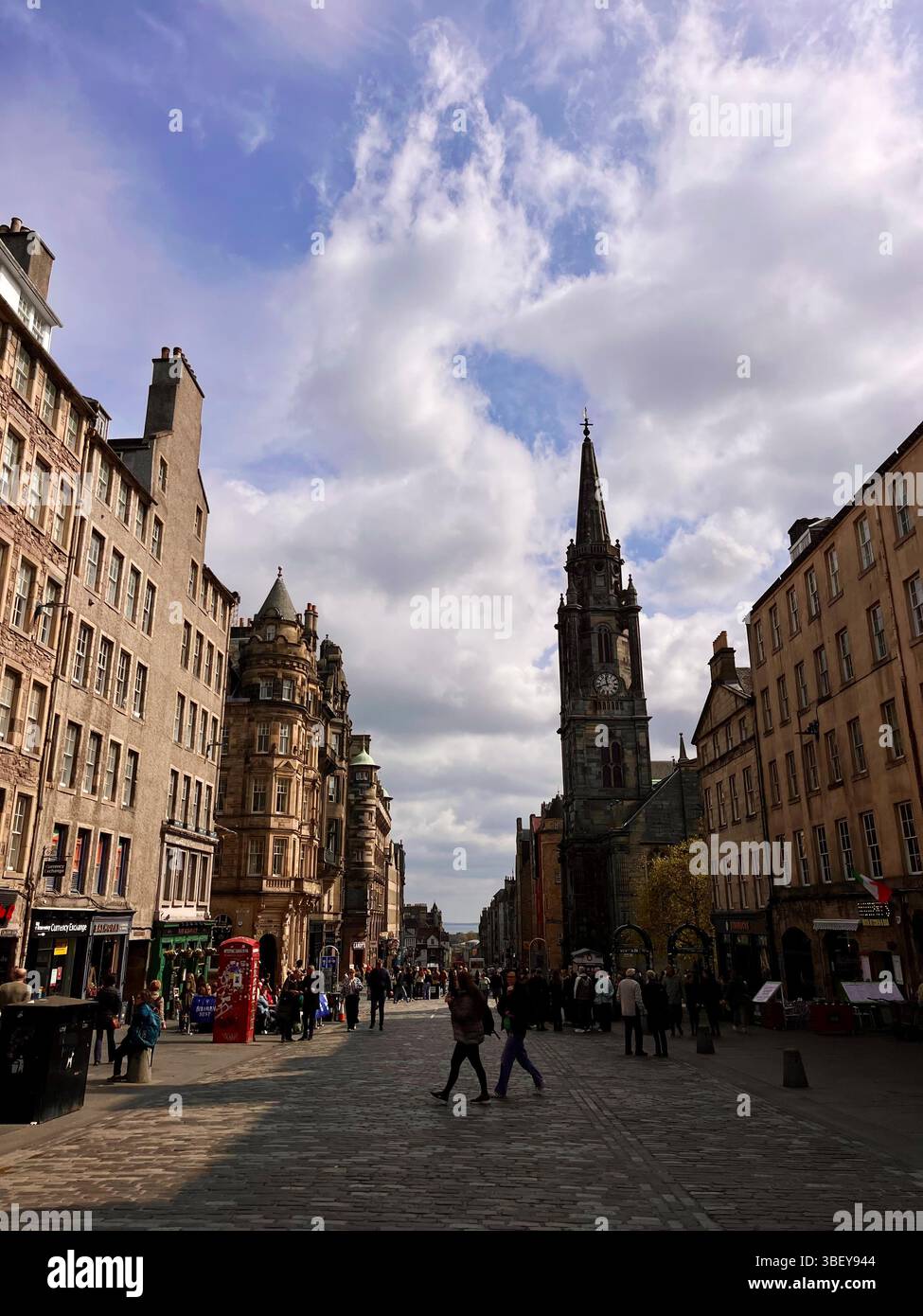 The aesthetic streets of Old Town Edenborough, Scotland, Europe on a sunny day in Spring. - Smartphone Captured Stock Image