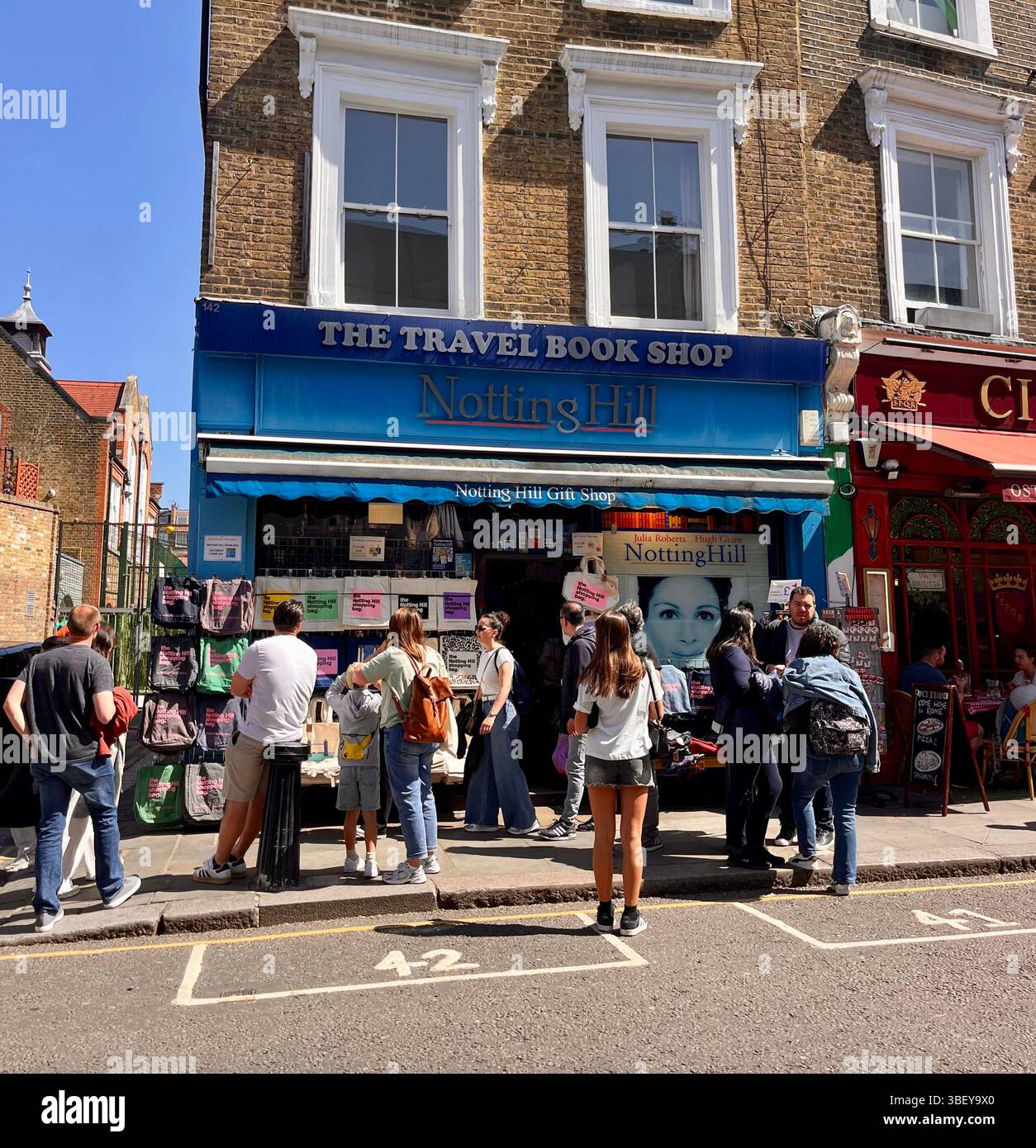 The iconic Traveler Book Shop in Notting Hill, London City, England, United Kingdom, Europe on a sunny day in Spring. - Smartphone Captured Stock Image