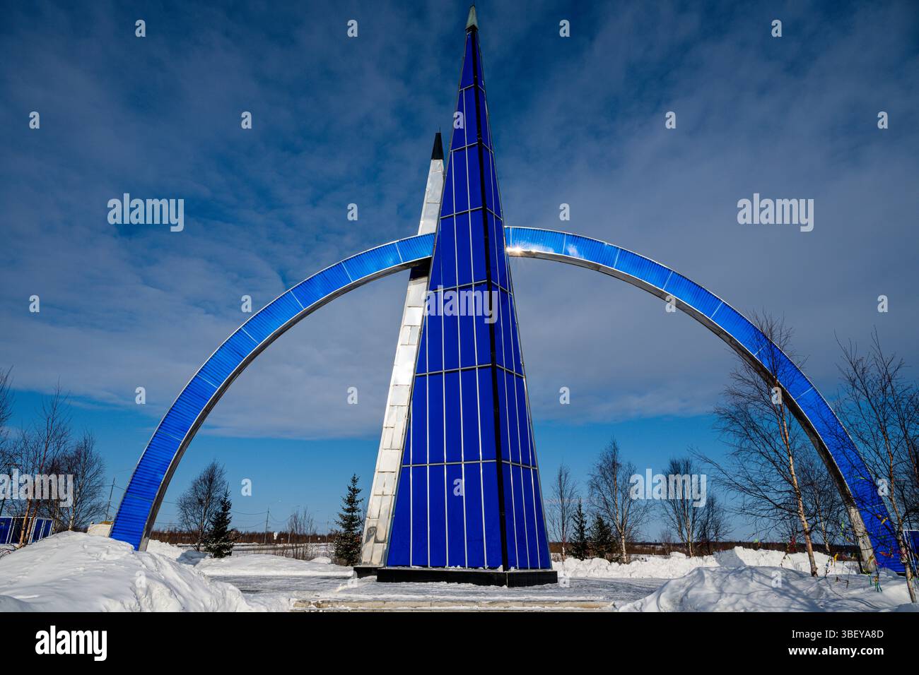Arctic circle monument, Salekhard, Yamal Peninsula, Russia Stock Photo