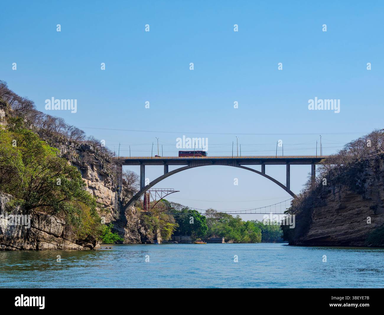 Dr. Belisario Dominguez Bridge over the Grijalva River, Chiapa de Corzo, Chiapas State, Mexico Stock Photo