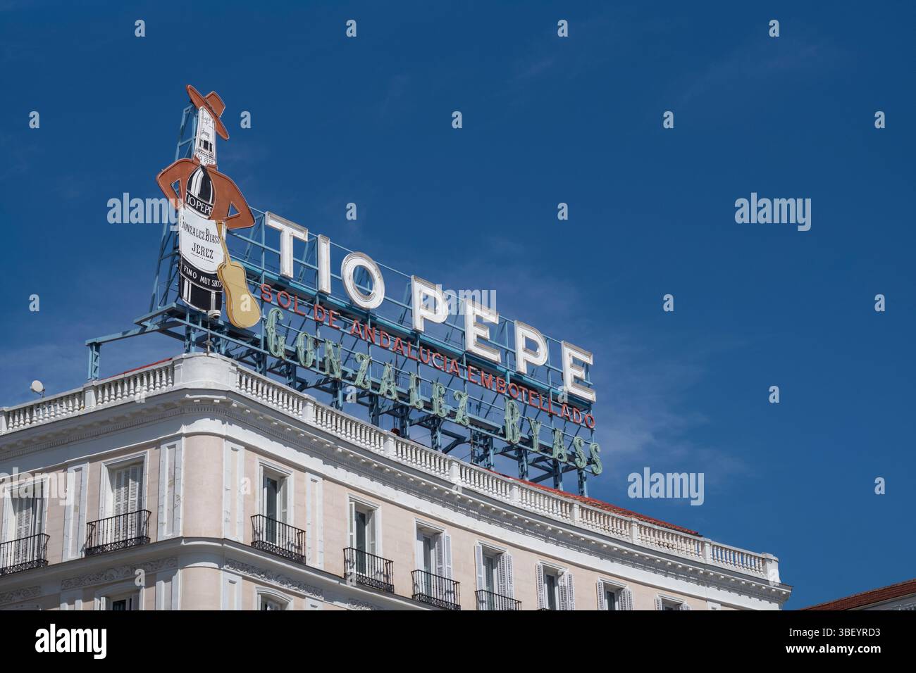 The iconic Tio Pepe sherry sign on the top of a building overlooking ...