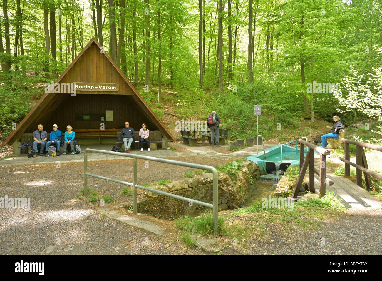 Wassertretbecken, Kneipp, Schutzhütte, Kneipp-Verein Wiesbaden e. V., Buchenwald im Taunus nördlich Wiesbaden, Hessen, Deutschland Stock Photo