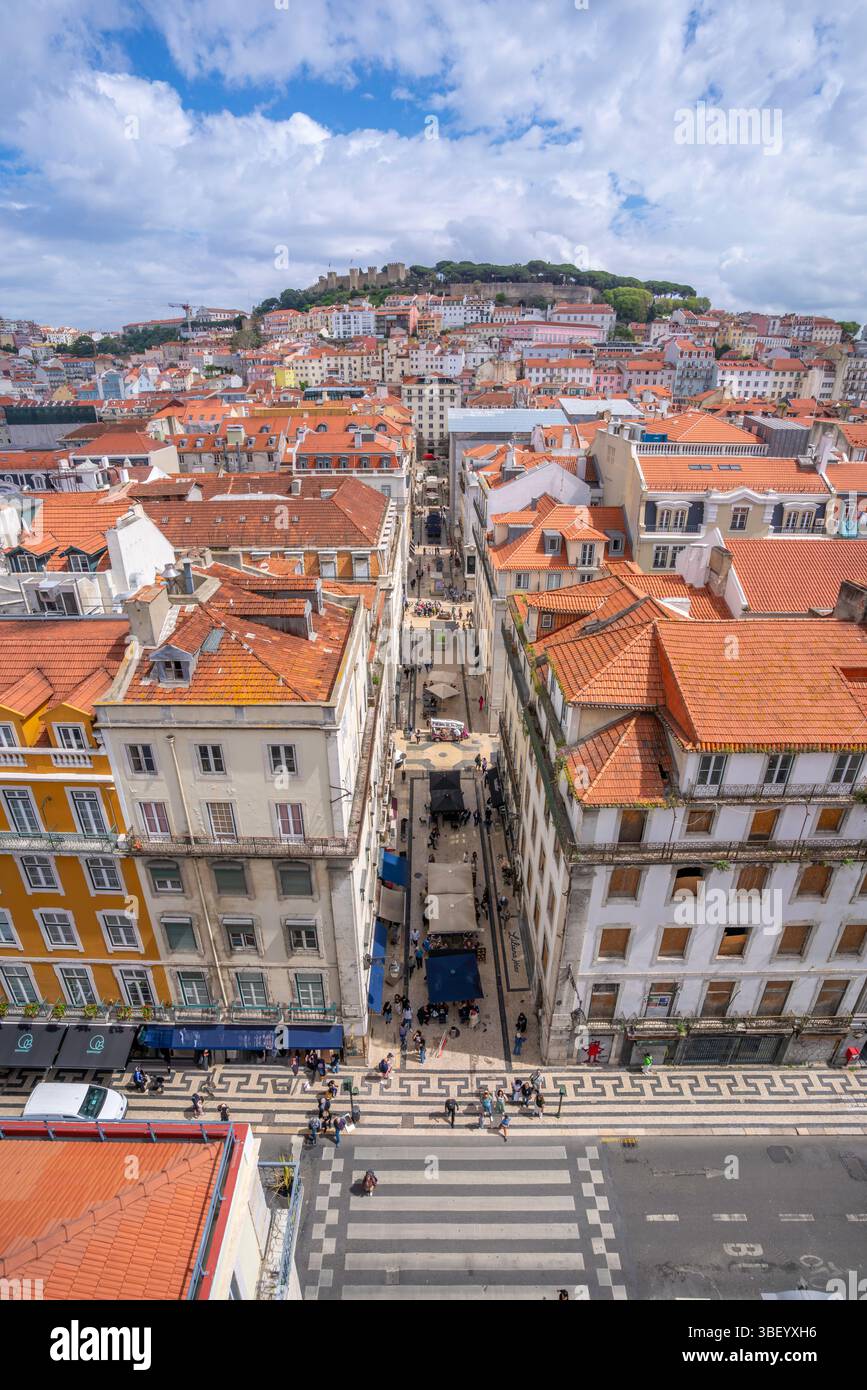View of city skyline from Santa Justa Lift on a sunny day, Lisbon, Portugal, Europe Stock Photo