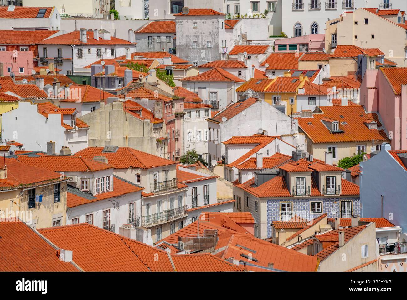 View of terrakotta rooftops in Alfama, Alfama District, Lisbon, Portugal, Europe Stock Photo