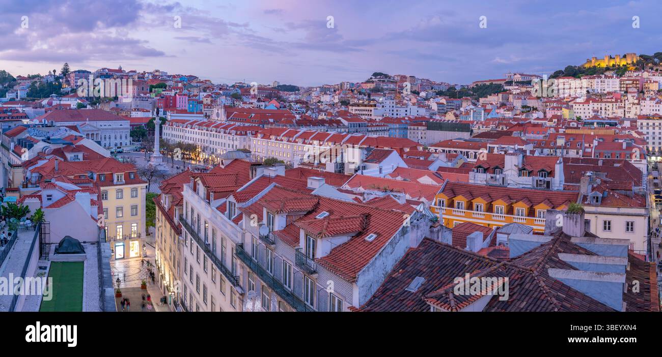 View of city from Carmo Archaeological Museum at sunset, Lisbon, Portugal, Europe Stock Photo